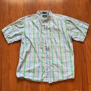 Stylish Men's Blue and Green Plaid Button-Down Shirt